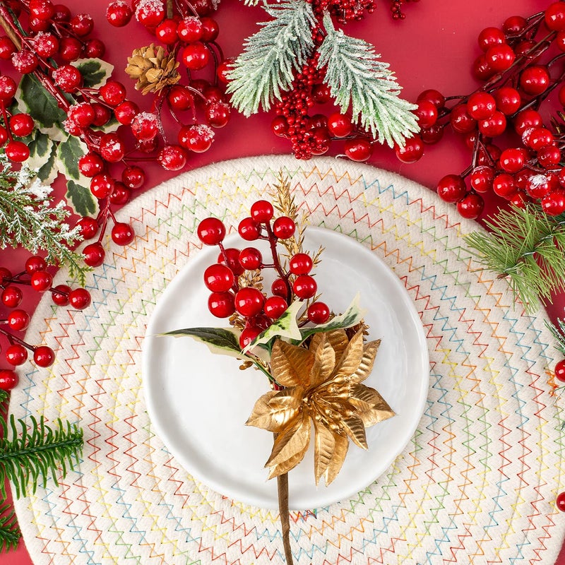 Fessary 9-14 Inch Large Red Berry Pine Branches 16 Pack Assorted Pine Berries Branches Flower Pick for Christmas Wreath Festive Season Decor - Image 5